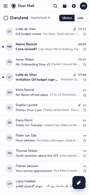 Schránka Dazr Mail v telefonu