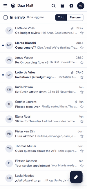 La casella di Dazr Mail su un telefono
