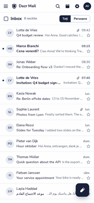 Inboxul Dazr Mail pe telefon